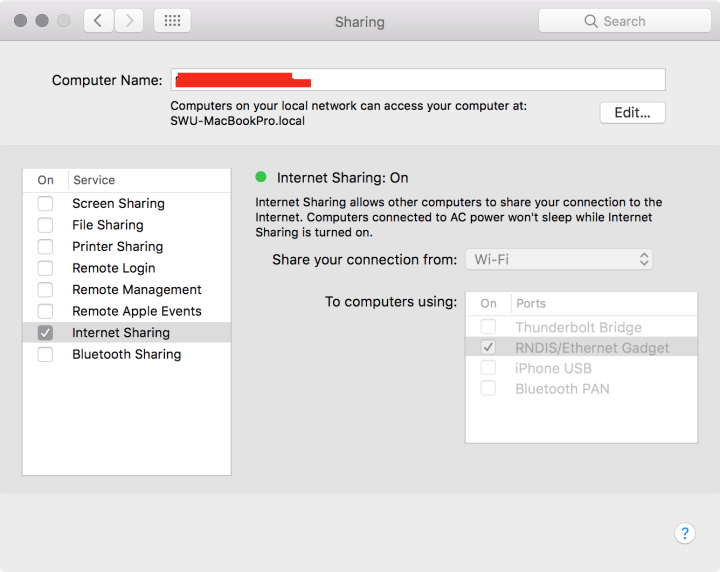 macOS Network Sharing Configuration