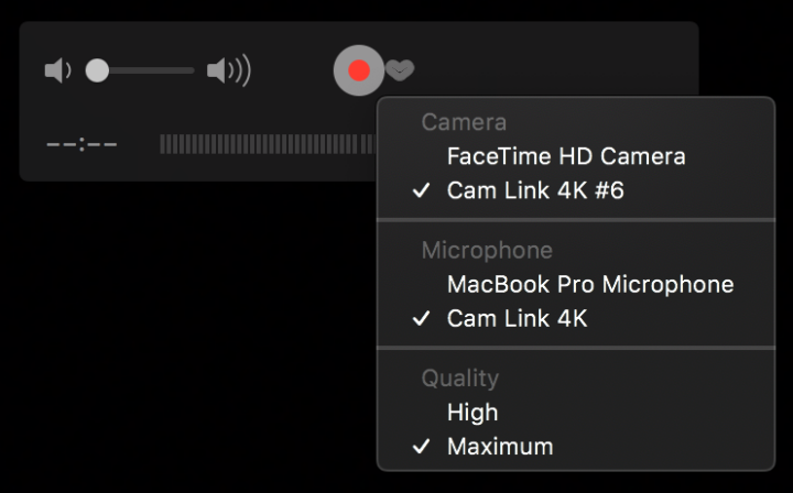 Quicktime camera and microphone selection